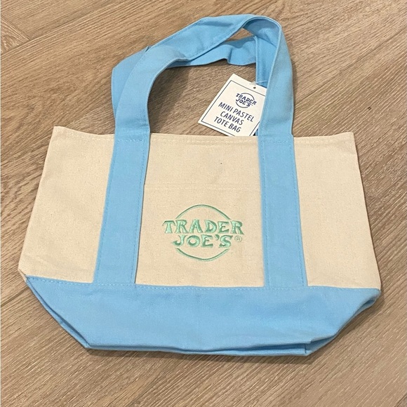 Trader Joe’s Viral Mini Pastel Blue Canvas Tote New With Tag - Picture 3 of 4